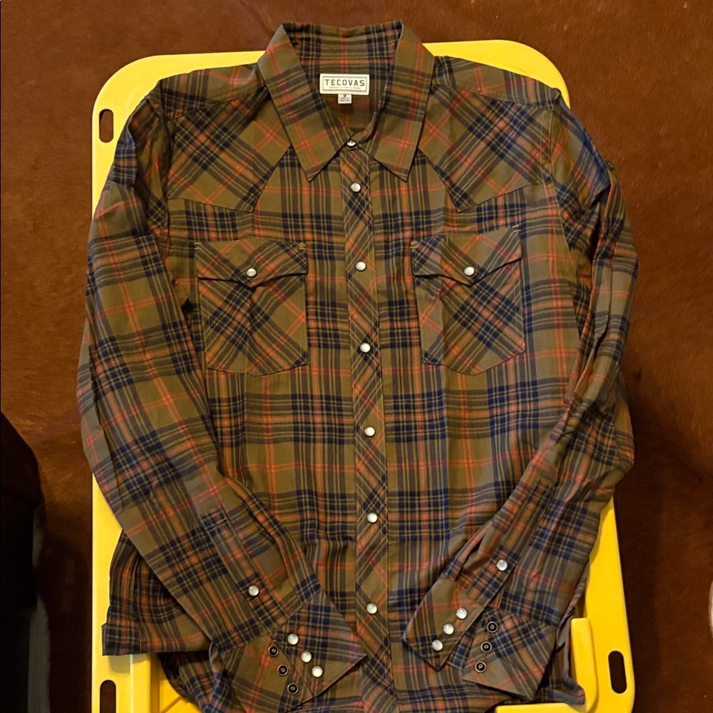 Tecovas Men's Casual Plaid Shirt - Green and Brown